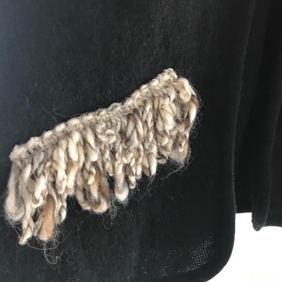 VTG Nordstrom Black Knit Cape Style Cardigan Contrasting Yarn Collar Shag Pocket - Picture 2 of 12